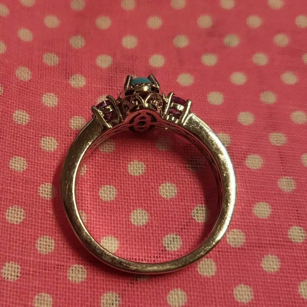 Sleeping Beauty Turquoise and Tanzanite Platinum Over Sterling Silver Ring